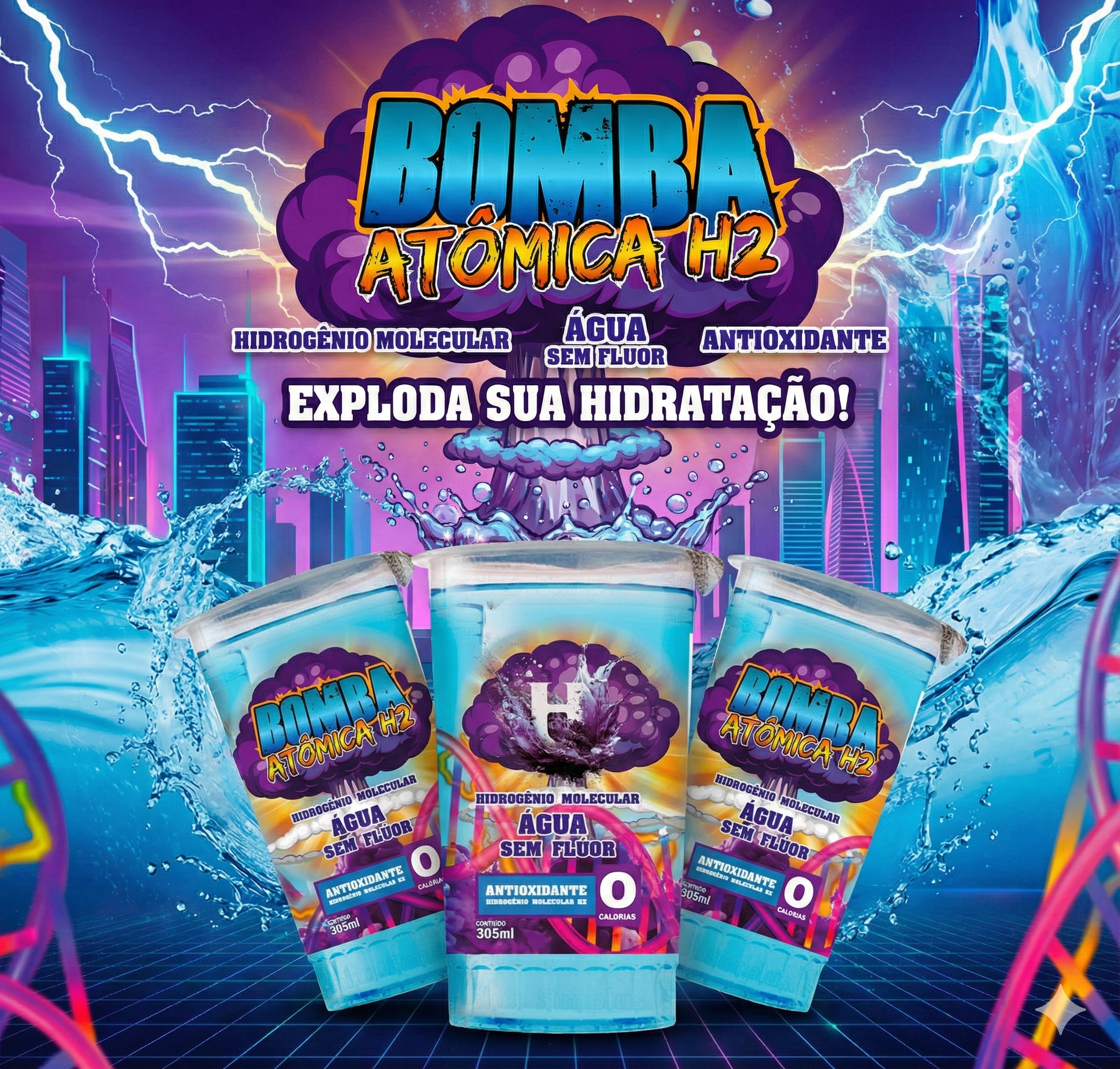 Kit com 32 copos H2 — linha Bomba Atômica