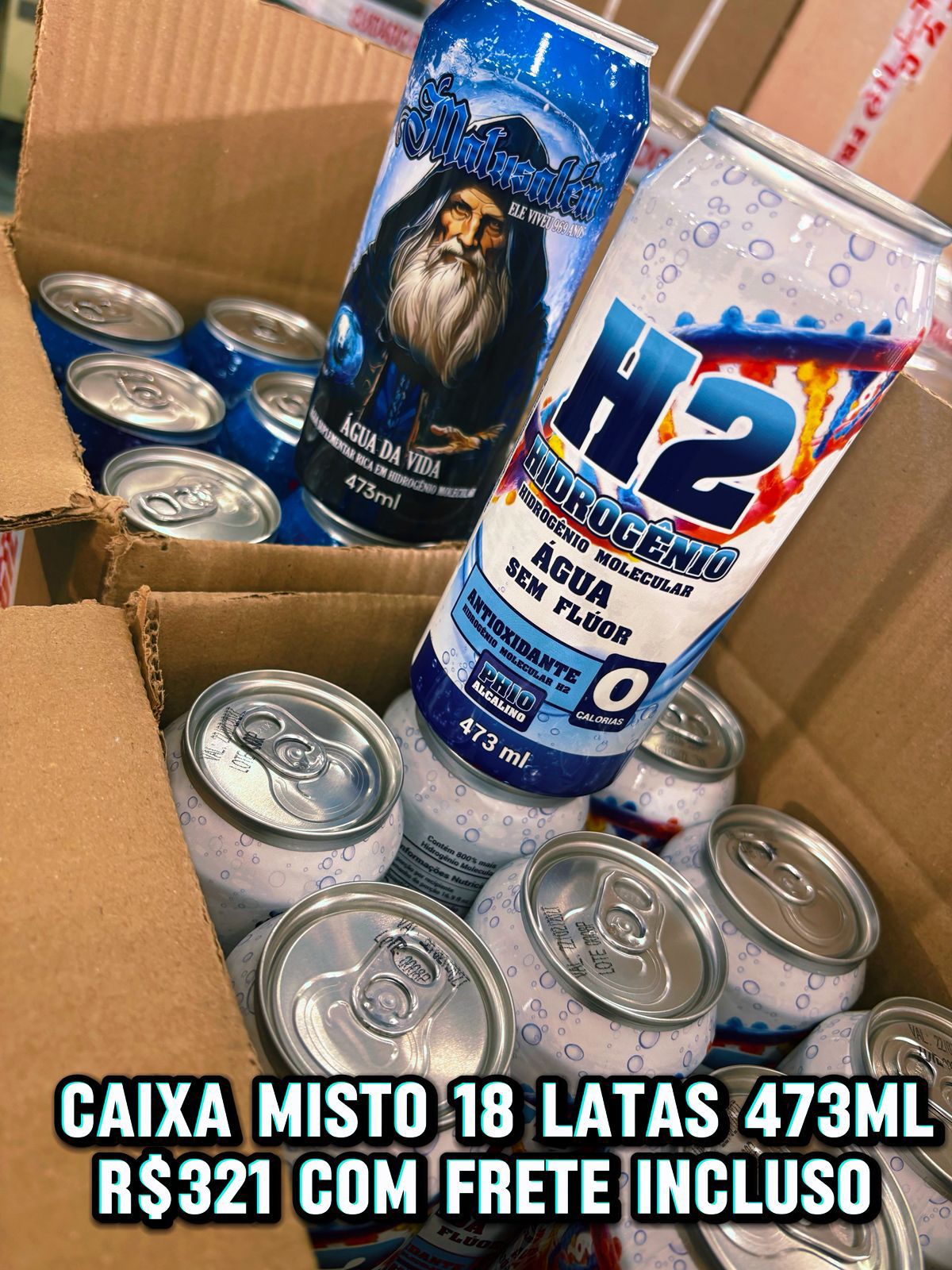 Caixa mista com 18 latas H2 e Matusalém